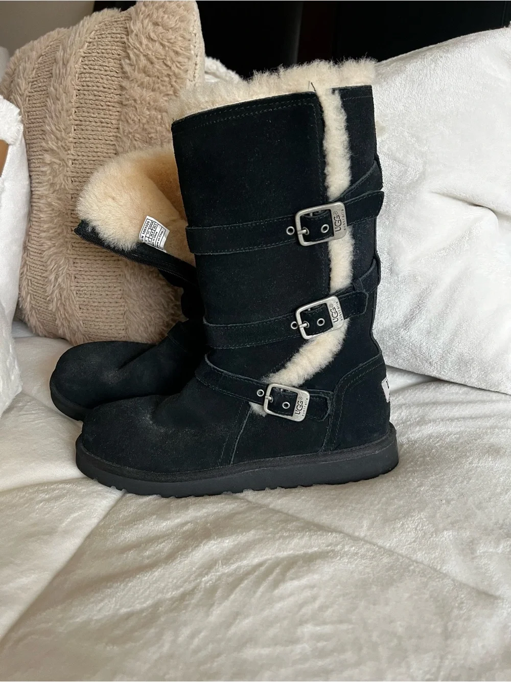 UGG Black Suede Shearling-Lined Mid-Calf Boots
